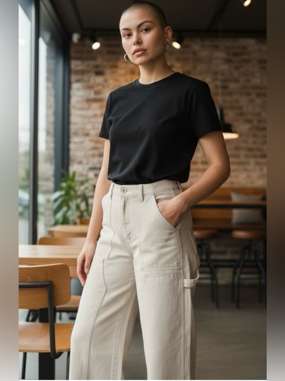 Balm Wears Beige Wide Leg Carpenter Cargo Denim Jean Pants
